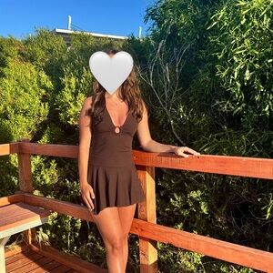 Brown Sleeveless Mini Dress with Ring Detail